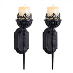 Gothic Wall Sconce Candle Holder (Set of 2) Black Crown and Scepter Design Wall-Mount Metal Candle Holders Hanging Iron Wall Candle Sconce Holder for Living Room, Bathroom, Dining Room - color: Crown Sconce - Standard