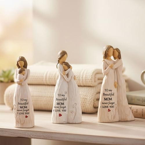 NAN ZAI NAN FANG 3-Piece Set Mother Daughter Figurine 5.5" Gifts for Mom from Daughter Resin Sculpted Hand-Painted Figure Mothers Day Birthday Thanksgiving for Moms Step-Mom Mother-in-Law - style: Mother Daughter Set