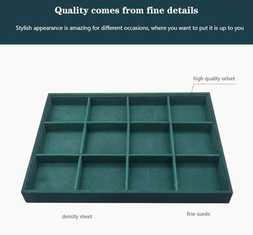 Large Velvet Jewelry Tray, Drawer Organizer for Jewelry in Dresser, Stackable Jewelry Drawer Organizer Inserts for Earring Necklace Bracelet Rings(Green,12grid) - color: Green, size: 12grid