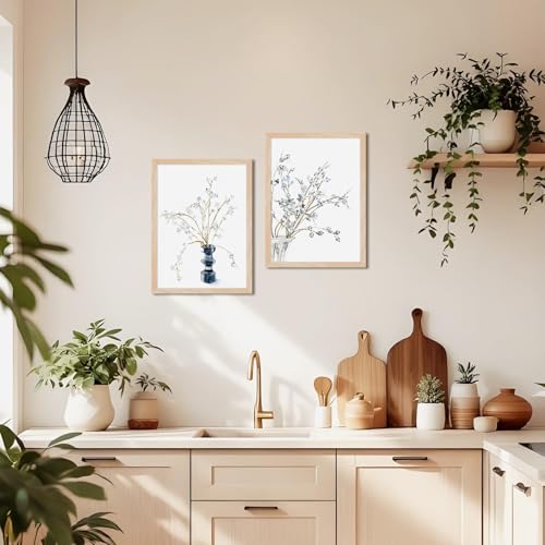 Framed Watercolor Floral Wall Art Canvas Print – Minimalist Flower Painting with Solid Wood Frame & Acrylic Cover, Neutral Botanical Picture for Living Room Bedroom Modern Home Decor 8x10IN - color: Eucalyptus fruit, size: 10"L x 8"W