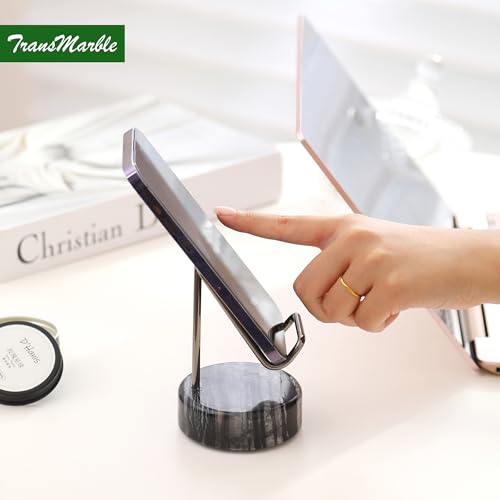 Marble Phone Stand with Metal Holder, Charging Available While Using, Swipe Up to Unlock, Made of Natural Marble as Business Card Holder for Office Desk (Wooden Black + Black) - color: Wooden Black + Black