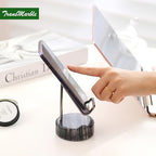 Marble Phone Stand with Metal Holder, Charging Available While Using, Swipe Up to Unlock, Made of Natural Marble as Business Card Holder for Office Desk (Wooden Black + Black) - color: Wooden Black + Black