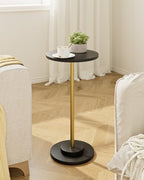 Masupu Drink Table, Round Side Table for Small Spaces, Pedestal Side Table, Small End Table with Metal Base, for Living Room, Bedroom, Bathroom, Black Gold - color: 04.black Gold