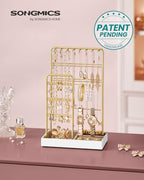 SONGMICS Jewelry Holder, Jewelry Organizer, Jewelry Display Stand with Metal Frame, Velvet Tray, Necklace Earring Bracelet Holder, for Studs, Rings, Gift Idea, Pale Gold UJJS021A01 - color: Pale Gold