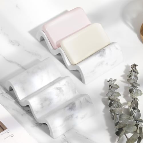 Luxspire Soap Dish, Marble Soap Dish, Self-draining Tray, Soap Holder Saver for Shower, Bathroom, Sink, Kitchen and Countertop, Gravel White, 2 Pack - color: Gravel White, size: 2 PCS