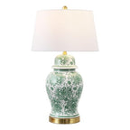 JONATHAN Y 29.5" Green/White Ceramic Table Lamp for Living Room and Office, White Linen Drum Shade, Traditional Chinoiserie Ginger Jar Lamp, LED Bulb Included (JYL3008D) - color: Green/White