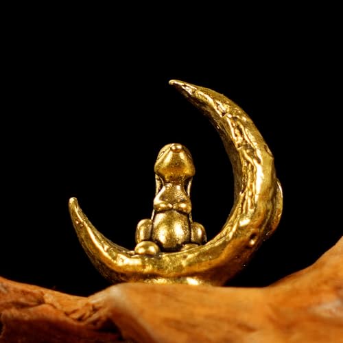 CHOVY Retro Handcrafted Moon Rabbit Sculpture - 100% Solid Brass Adorable Rabbit Sitting on Crescent Moon | Vintage Style Collectible Art Piece for Home & Office | Unique Gift for Lunar Lovers - style: Moon Rabbit
