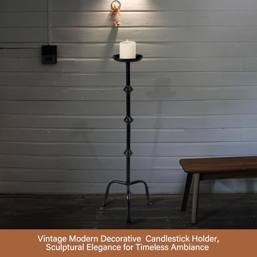 Mumufy 1 Pcs 32 Inch Metal Candlestick Floor Pillar Candleholder Elegant Tall Candleholder Metal Candelabra Candlesticks Holder for Formal Events Wedding Church Holiday Decor (Black)