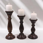 Hosley Set of 3 Dark Brown Wood Pillar Candle Holders 13 Inches 11 Inches and 9 Inches High Ideal for LED and Pillar Candles Gifts for Weddings Party Home Spa Reiki Aromatherapy - color: Dark Brown 1