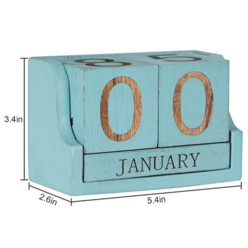 Wooden Desk Calendar,Desk Calendar Blocks for Teachers,Office Perpetual Date Block Small Home Desktop Decor Chic Vintage Month with Number Cubes Display Rustic Decoration(Ocean Blue) - color: Rustic Ocean Blue