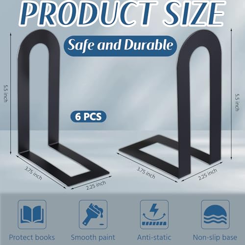 Chunful 6 Pcs Black Modern Metal Book Ends for Shelves Decorative Small Bookends Book Shelf Organizer Minimalist Design Stopper to Hold Books for Home Office (5.5 * 3.75 * 2.25inch) - color: Black, size: 5.5*3.75*2.25inch