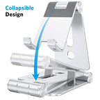 OMOTON Foldable Cell Phone Stand, C4 Portable Aluminum Phone Holder, Adjustable Phone Dock Cradle Compatible with iPhone 17/16/15 Pro Max Air, Samsung Galaxy, Small Tablets, All Smart Phones, Silver - color: A-Silver