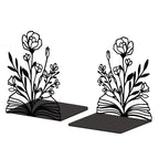 Peacoblue Metal Bookends for Shelves, Modern Decorative Heavy Duty Study Book Support Stoppers for Office, Desk, Shelf, Room 5.3"x4.3"x7.9" Cast Iron Simple Tall Bookends, 1 Pair (Books and Flowers) - style: Books and Flowers