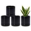 D'vine Dev Set of 4 Small Ceramic Plant Pots, 4.7 Inch Succulent Planter Pot for Plants with Drainage Hole and Saucer, Black, 94-X-B-2 - color: Black, size: 4.7 Inch