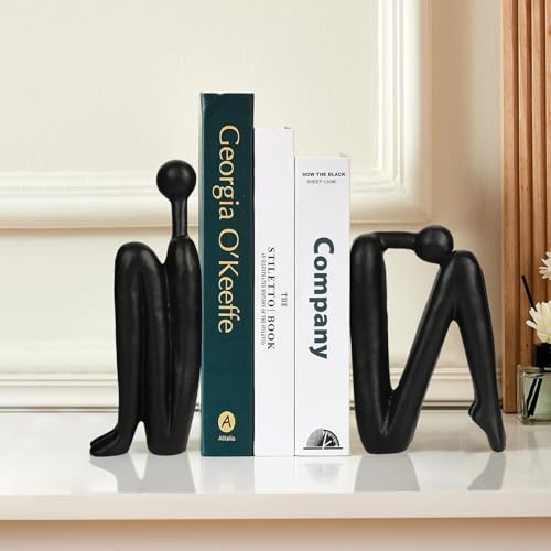Thinker Cast Iron Bookends, Heavy-Duty Decorative Book End Stoppers for Shelves, Abstract Decor Aesthetic, Smooth Finish Book Holders for Office Decor, 1 Pair/2 Pieces, 9" - color: Thinkera Black