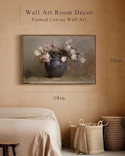 InSimSea Framed Canvas Wall Art Vintage Decor, Flower Large Wall Art, Floral Rustic Decorations for Living Room, Farmhouse Wall Decor for Living Room Bedroom, 20"x30" - color: Roses in Vase, size: 30"L x 20"W