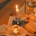 DECHOUS Taper Candle Holder Vintage: Antique Brass Candlestick Holder with Handle - Hand Held Bronze Chamberstick Candleholder for Home Table Centerpiece Wedding Party
