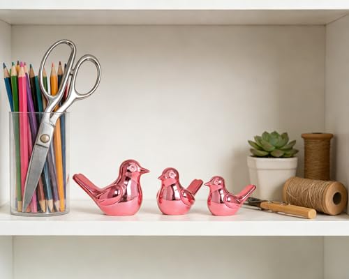Pink Bird Statue Pair, 2-Pack 3 inch Shiny Accent Small Knick Knacks for Home Office Shelf Desk Coffee Table Decoration - color: Pink