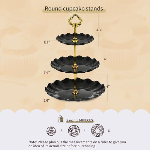 Pack of 10 NWK Cake Stand Set, with 3 x Two-Tier and 3 x Three-Tier Cupcake Stands, 4 x Appetizer Trays, 1 x Tablecloth for Birthday Bridal Baby Shower Party (Black) - color: Black