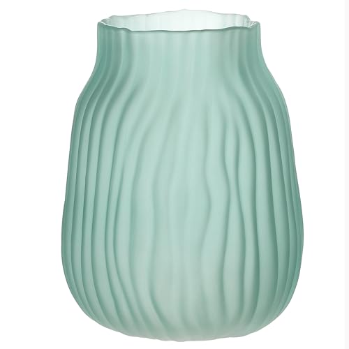 Modern Ribbed Glass Vase 8in Frosted Green Elegant Decorative Vases for Home Flowers Bouquet Arrangements, Centerpieces, Dinner Table,Office Decor - color: Frosted Green, size: H-8.0IN
