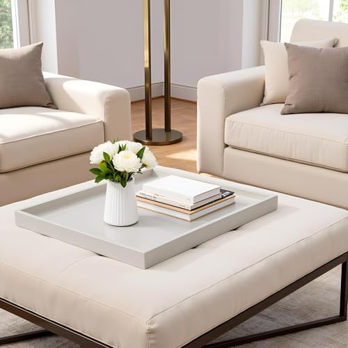 25 x 25 inches Luxury Leather Square Oversized Service Tray, Ottoman & Coffee Tray for Family Dinner, Out-of-House Picnic & Party (25 inch Beige) - color: 25 Inch Beige