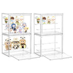 Acrylic Display Case,4 Pack 3 Layer Clear Display Case Adjustable Display Box Stand with 2 Movable Dividers Small Showcase Magnetic Door for Collections Mini Figures - size: S-4pack