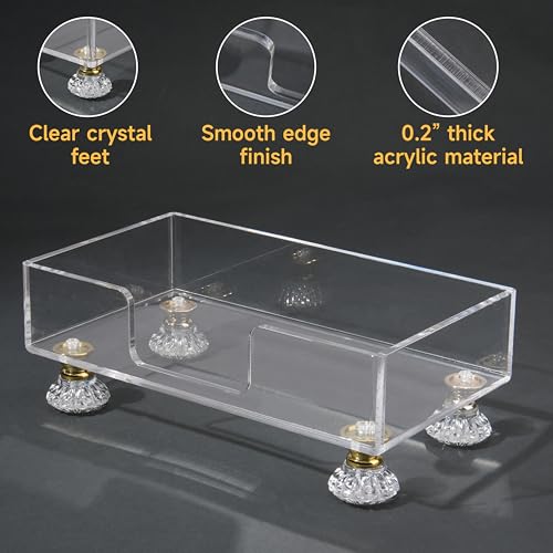 Acrylic Napkin Holder with Feet, LUVCOSY Acrylic Guest Towel Holder, Clear Hand Towel Storage Tray, Unique Crystal Feet Design, Paper Towel Dispenser for Bathroom, Kitchen, 9x5 Inches - Rectangular - color: White, size: Rectangular