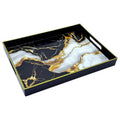 Serving Tray with Handles, 15.7 * 11.8 inches, Plastic Ottoman Tray with Exquisite Paintings, Trays for Coffee Table - color: Gilt Marble