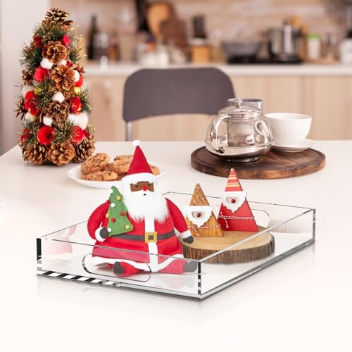 Acrylic Organizers Tray, Acrylic Tray for Ottoman, Serving Tray with Handle, Lucite Tray Organizer for Bench, Coffee Table Countertop, Kitchen, Bathroom, Living Room, Powder Room - size: 11.2" x 11.2" x 1.7"