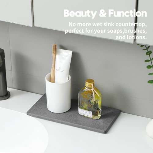2PCS 10"x 5" Large Bathroom Sink Vanity Trays, Water Absorbing Diatomite Stone Quick Drying Mat for Kitchen Counter, Dish Rack Dispensers Sponge Holder Caddy Organizer, Dark Gray, - color: 2 Pack - Charcoal Gray, size: 10" x 5"