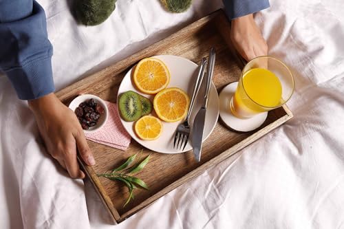 GoCraft Handmade Classic Wooden Tray – Medium 15" Serving Tray for Kitchen, Dining, and Home Use – Elegant Wood Serveware for Food, Drinks, Snacks, Coffee, Tea, Breakfast, Parties & Everyday Use - size: 15" x 10" x 2"