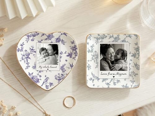 Personalized Mom Photo Jewelry Tray, I Love You Mom Toile De Jouy Jewelry Dish; Personalized Grandma Portrait Photo Trinket Tray, Mothers Day Gift for Grandma Mama 5 - color: Jewelry Dish 4
