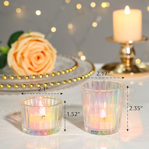 SUPMIND 24 Pcs Ribbed Iridescent Votive Candle Holders - Glass TeaLight Candle Holders for Weddings, Baby Showers, Home Décor, Party Centerpieces, and Table Decorations - color: Iridescent