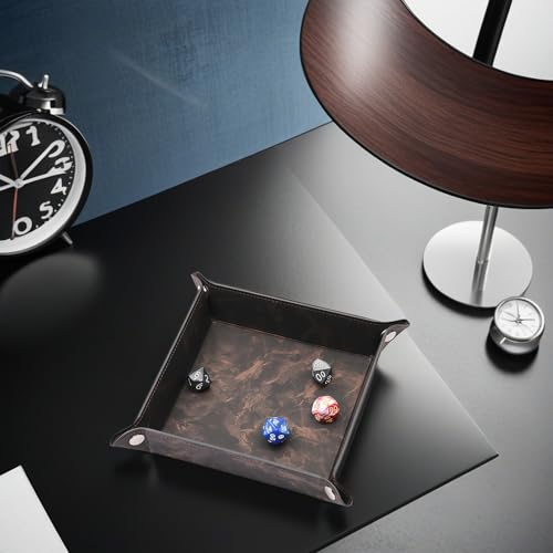 siduater Valet Tray Desktop Storage Organizer – Vegan Leather Catchall Bedside Vanity Tray Nightstand Caddy Holder for Remote Controller, Watch, Keys, Phone, Wallet, Coin, Jewelry, Marble Brown - color: Marble Brown
