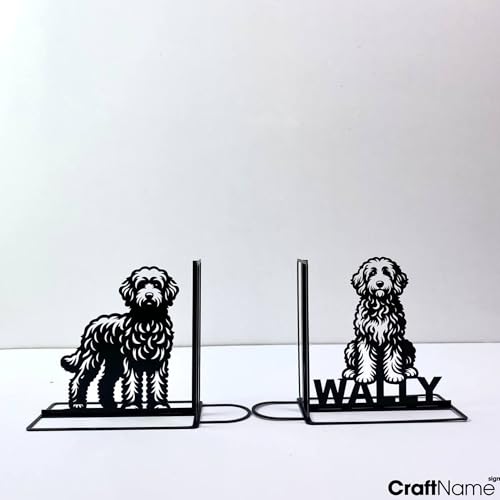 Custom Goldendoodle Dog Bookends for Shelves Decorative, Goldendoodle Bookshelf Holder, Dog Pet Book Ends Metal Art, Book Stopper for Heavy Books, Bookends Hold Books for Home Office - color: Design 20