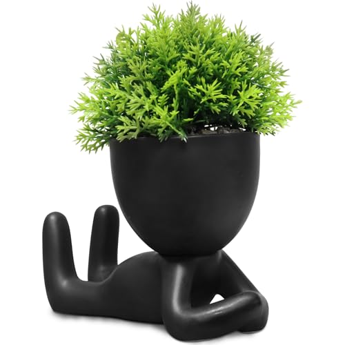 Zerzsy Bathroom Shelf Decor Accent Women Cute Cubicle Accessories Artificial Plants Pot Head Cute Human Shape Desk Decoration Office Décor for Women, Bathroom Office Plants- Set of 1 - color: Black-h