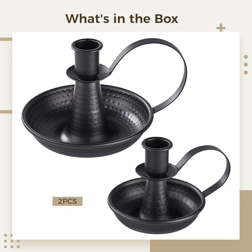 2 Pcs Vintage Tapper Candle Holders, 1 Large and 1 Small Candlestick Holders, Vintage Metal Design with Handles, Ideal for for Home, Halloween and Christmas Decoration
