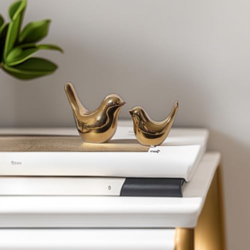 Small Animal Statues, Gold Bird Figurines Home Decor, Modern Home Decorative, Ceramic Decor for Office Desktop, Bookshelf, Bedroom, Living Room, Cabinets (Gold 2 Pcs) - color: Gold