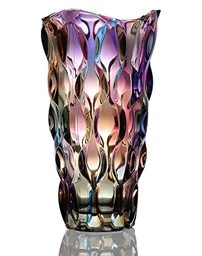9.5" High Thickened Colorful Glass Flower Vase for Home Decor, Dining Wedding Table Office Holiday Party Centerpiece Decoration - color: Magic Color-waterdrop Style