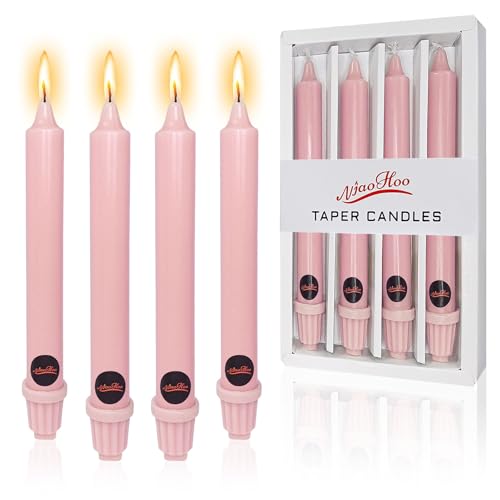 NJAO HOO Pink Candlesticks 8 Inch Unscented Taper Candle Dripless Handmade Colored Candles for Home Decor Dinner Table Kitchen and Bedroom, 4 Pack - color: Pink, size: 8 In
