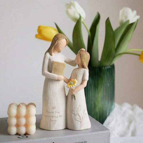 Teacher Gifts for Women, Teacher Appreciation Gifts, Gift for Teachers, Thank You Gifts for Teacher, Solid Resin Sculpture of Teacher and Student Figures, Includes a Greeting Card - Pale Yellow - color: Light Yellow