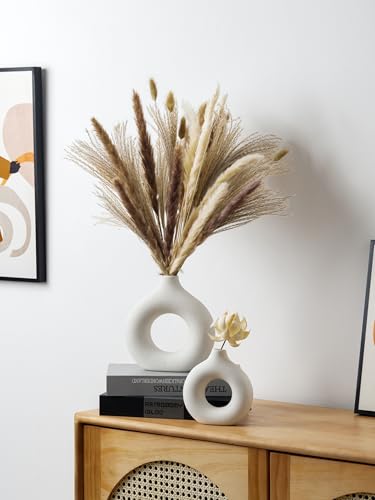 Modern Donut-Shaped Decorative Vases, Handmade Minimalist Boho ins Style, Modern Vase for Home Decor for Wedding Dinner Table Party Living Room Office Bedroom (Beige, Small) - color: Beige, size: Small