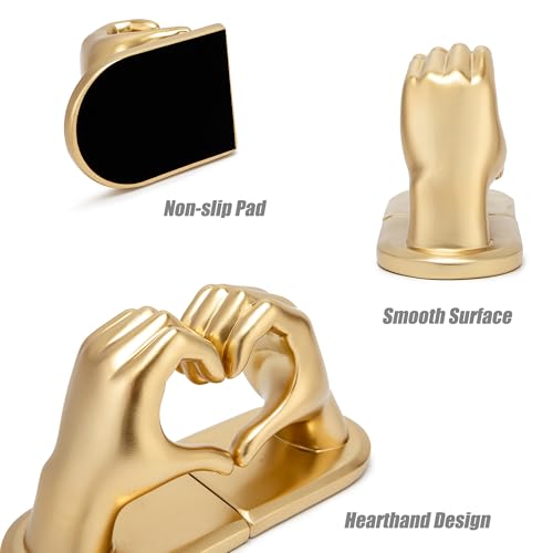 Steviieden Decorative Bookends, Solid Hearthands Sculpture Book Stopper Decor Book Holder for Shelf Home Office Bedroom Living Room (Gold) - color: Gold