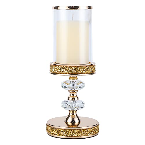 Candle Holder, Pillar Candle Holders, Crystal Candlesticks Holder for Wedding, Parties, Events, Chirstmas,Home Decor, Table Centerpieces CH028D (M) - size: Gold ( M )
