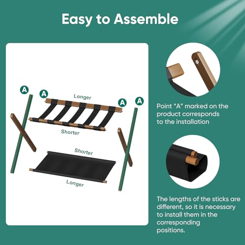 Smuxee Walnut Bamboo Luggage Rack for Guest Room, Foldable Suitcase Stand with Storage Shelf, Easily Assembled Luggage Stand with 5 Nylon Straps for Guest Room Bedroom Hotel - color: Walnut 1PCS
