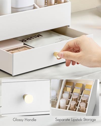 VLANDO Makeup Organzier,Vanity Organizer with Drawers, PU Leather Skincare Organizer Perfume Organizer,Large Cosmetic Display Case for Lipstick,Brushes Gifts for Women-White - color: 2 layers-White