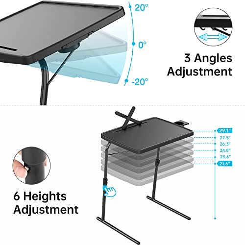 X TV Tray Table, Allpop Large TV Dinner Tray for Eating, Adjustable Folding Laptop Table with Book Stand, Cup Holder & Tablet Slot on Couch & Bed, Black