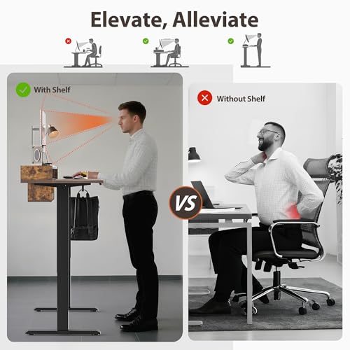 Agilestic Glass Standing Desk with Storage, 48 Inch Electric Adjustable Desk with Glass Shelf and Cable Management, Sit Stand Up Home Office Computer Table, Splice Board, Rustic Brown - color: Glass-rustic Brown, size: 48 x 24 Inches with 2 drawers