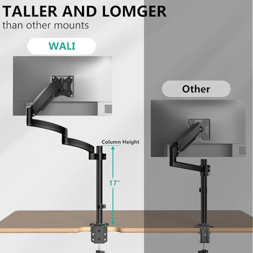WALI Single Long Monitor Arm - Computer Monitor Arm Desk Mount for 13-32 inch, Hold up to 19.8lbs, Extra Long Adjustable Stand, Full Motion Tall Arm, VESA 75/100mm, (GSDM001L) - size: 13"-32", style: Single Arm