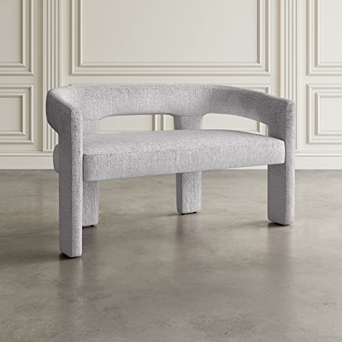 Jofran Gwen Modern Luxury Jacquard Fabric Upholstered Hallway Bedroom Sculpture Bench, 49" W X 22" D X 29.5" H, Gray - color: Grey